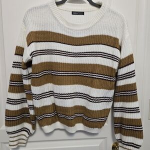 Shein Women’s Striped Sweater - White and Brown